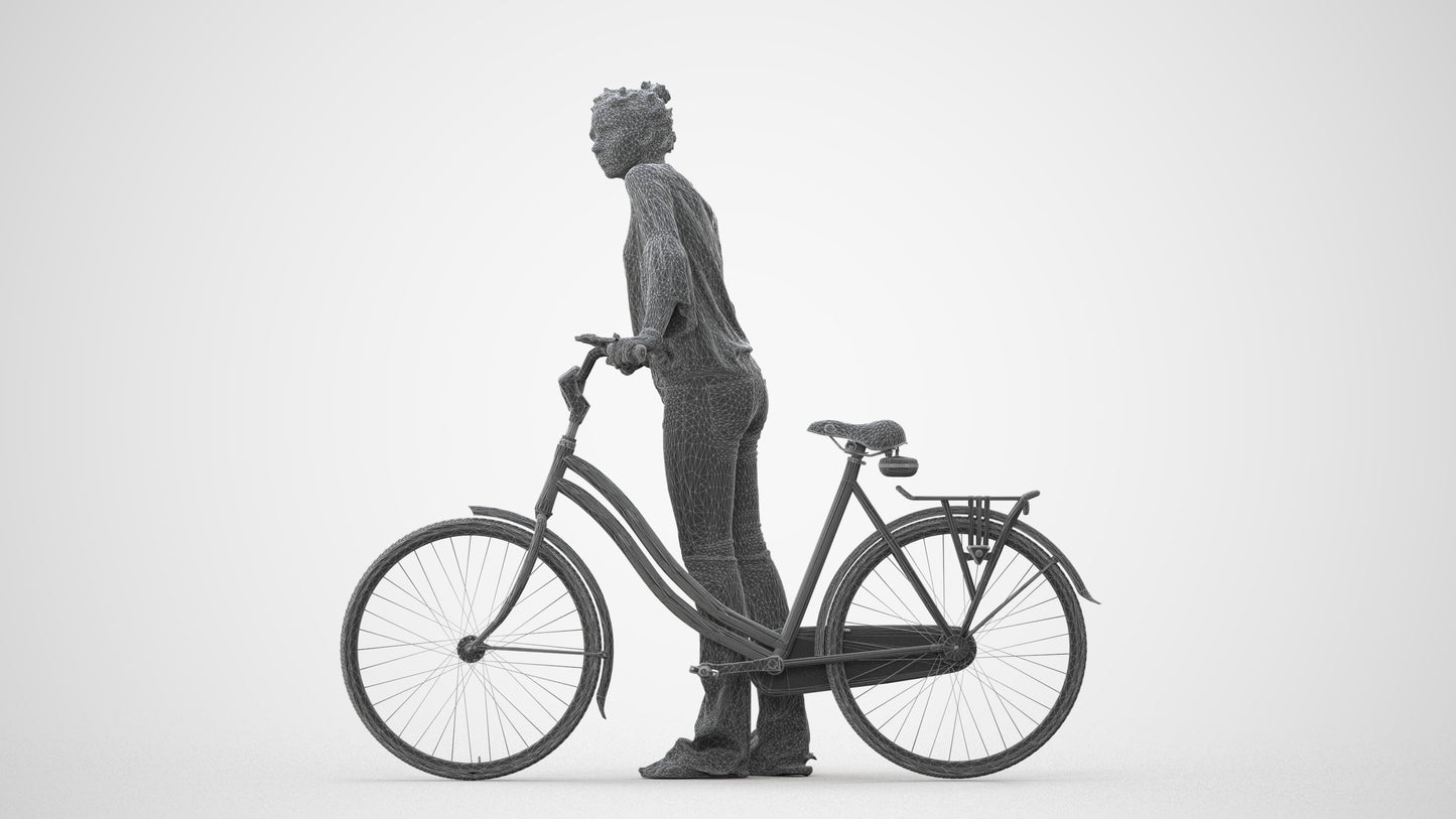 realistic 3D people woman casual cycling, render-ready for V-Ray and Corona, FBX OBJ, square thumbnail