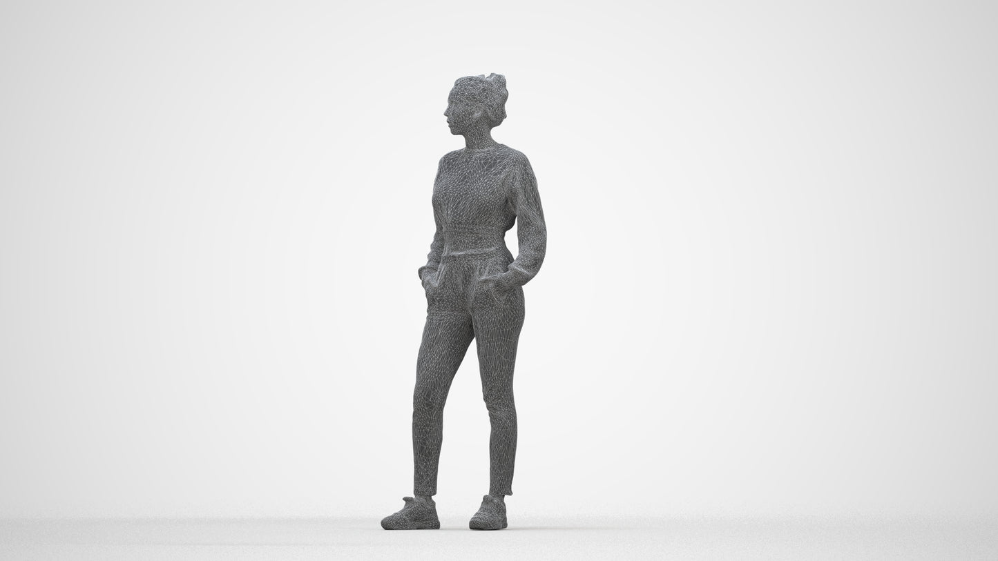 realistic 3D woman sport, scanned archviz people for Blender and 3ds Max, wireframe back view