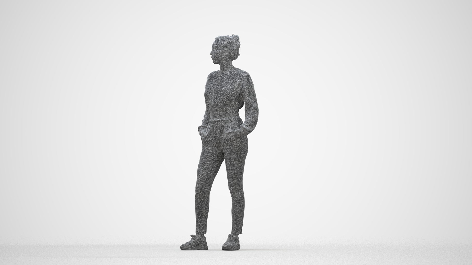 realistic 3D woman sport, scanned archviz people for Blender and 3ds Max, wireframe back view