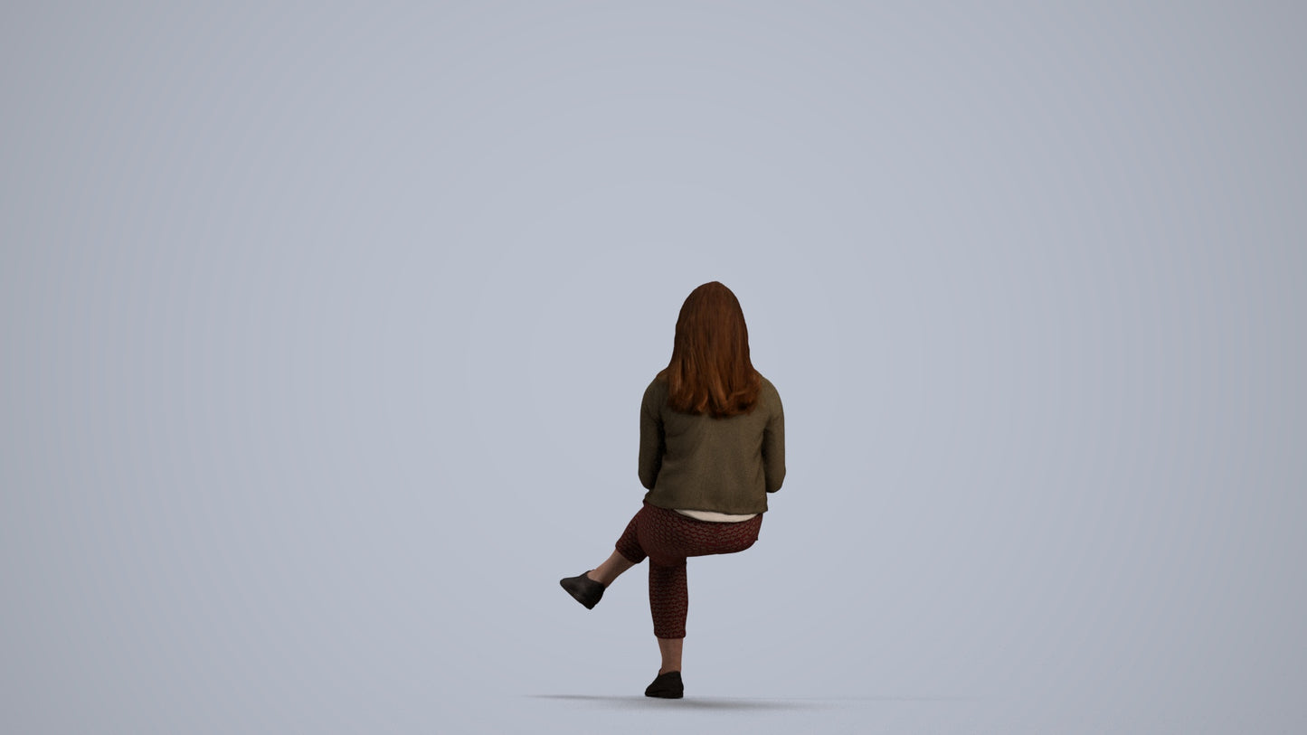realistic 3D woman casual sitting, scanned archviz people for Blender and 3ds Max, front view render