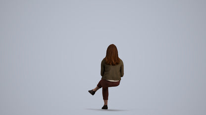 realistic 3D woman casual sitting, scanned archviz people for Blender and 3ds Max, front view render