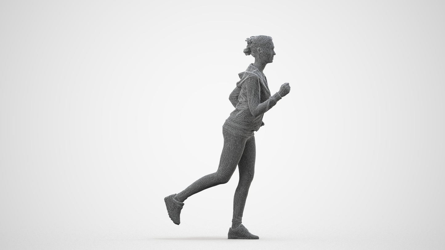 photogrammetry 3D woman sport, realistic human model archviz FBX, wireframe side view