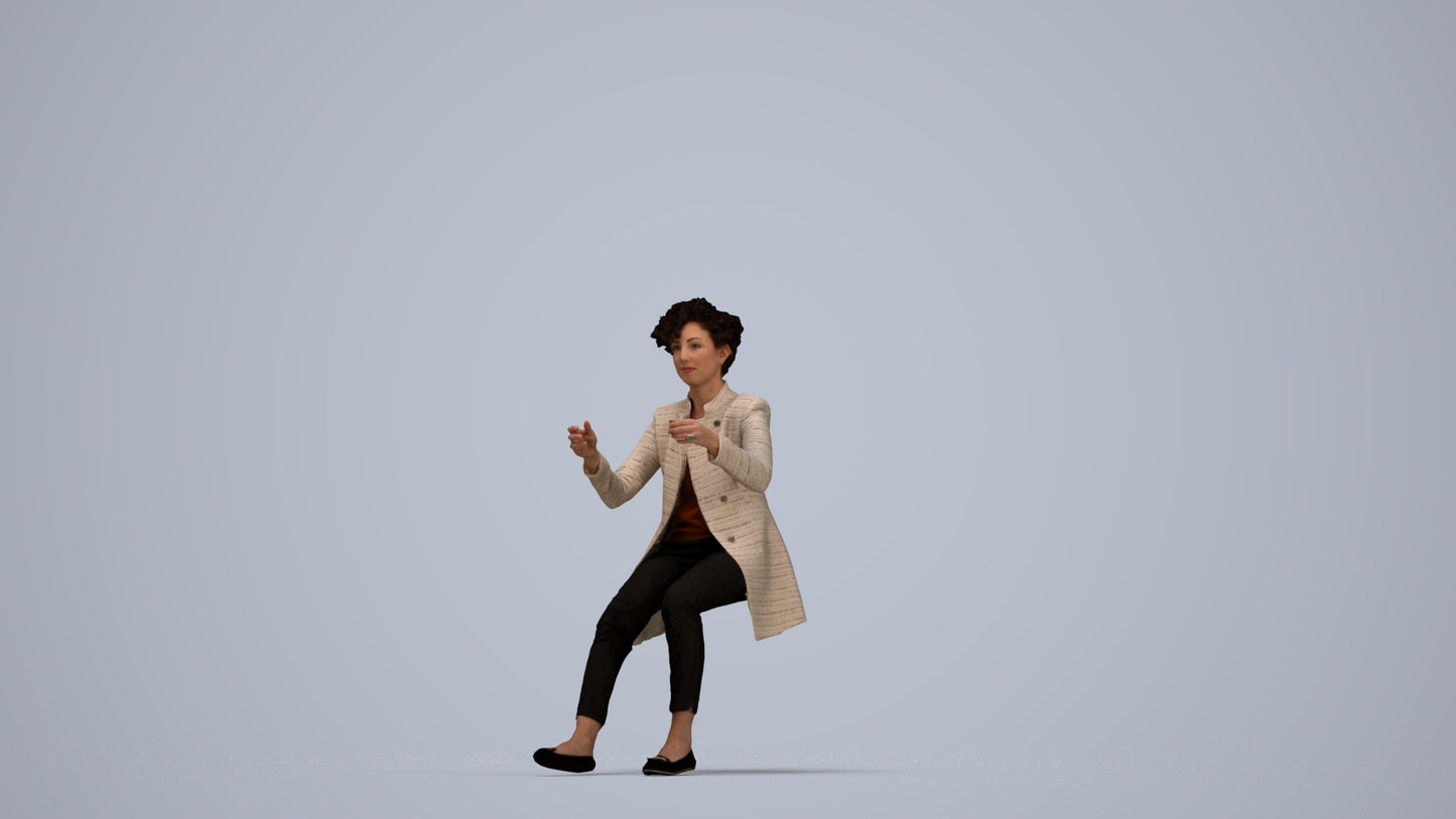 3D scanned woman sitting business, photorealistic archviz people for Enscape and SketchUp, top-down view render