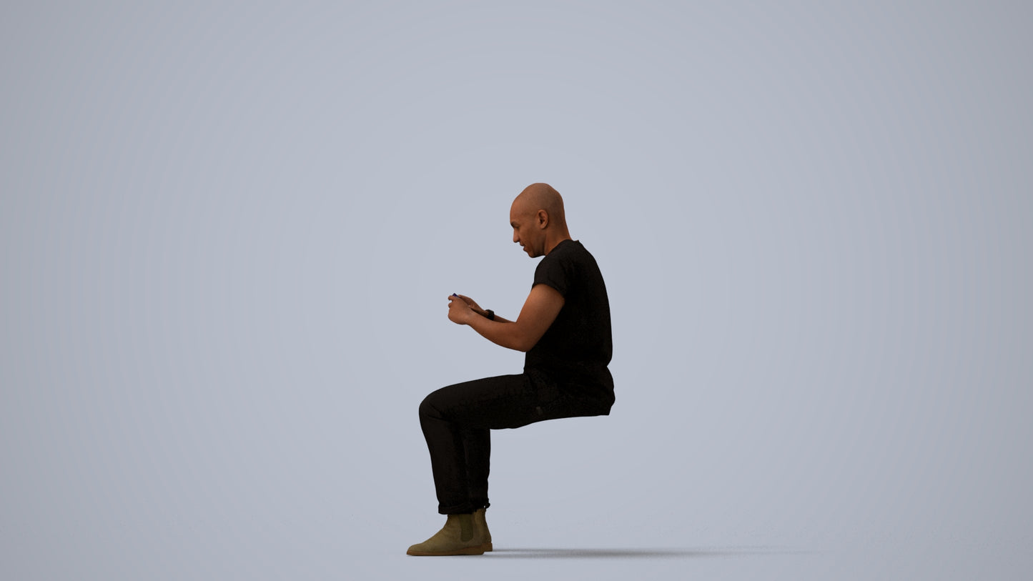 realistic 3D people man casual sitting, render-ready for V-Ray and Corona, FBX OBJ, three-quarter view render