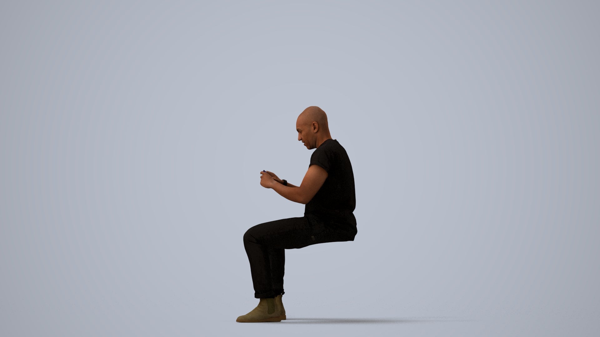 realistic 3D people man casual sitting, render-ready for V-Ray and Corona, FBX OBJ, three-quarter view render