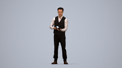 3D human model man hospitality, photogrammetry scanned person for archviz, top-down view render