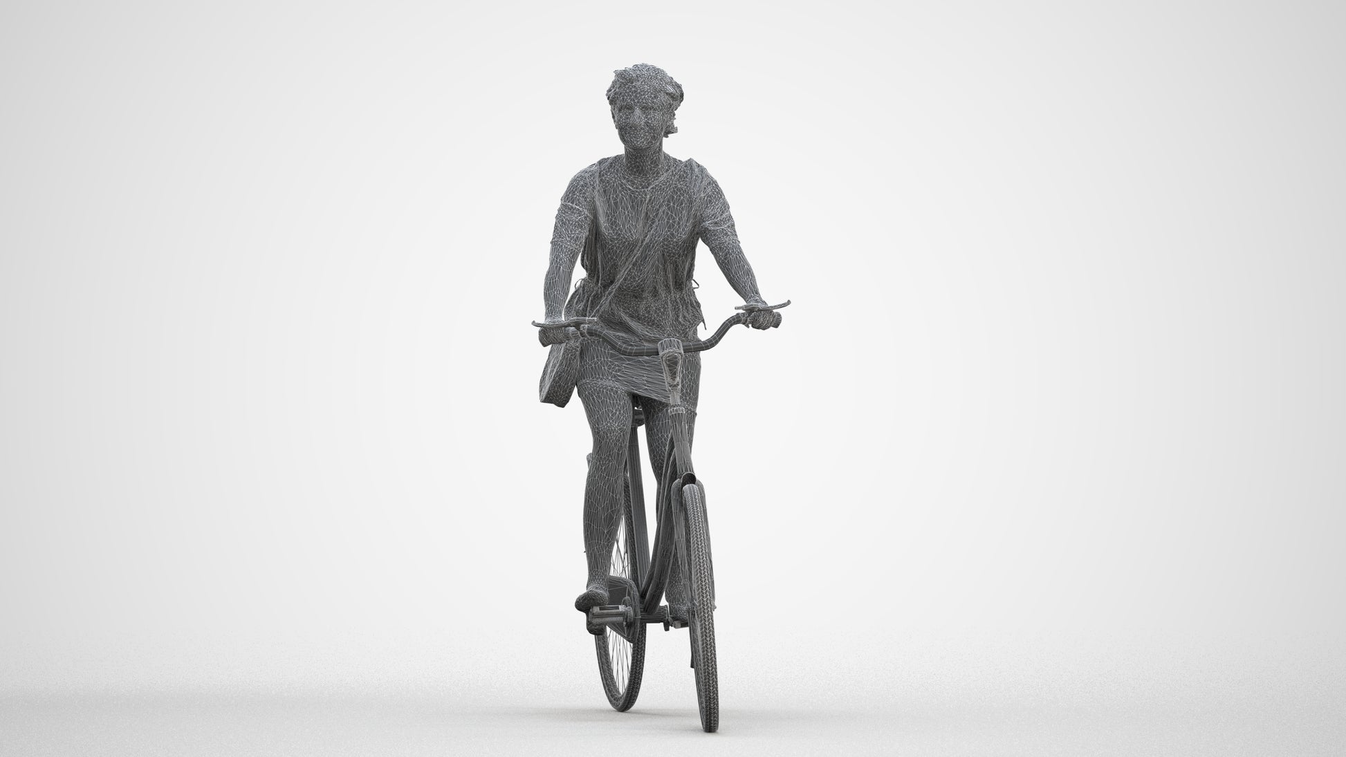 realistic 3D woman casual cycling, scanned archviz people for Blender and 3ds Max, three-quarter front view render