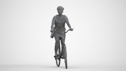 realistic 3D woman casual cycling, scanned archviz people for Blender and 3ds Max, three-quarter front view render