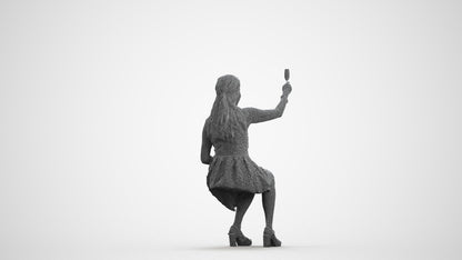 realistic 3D woman formal sitting, scanned archviz people for Blender and 3ds Max, wireframe front view
