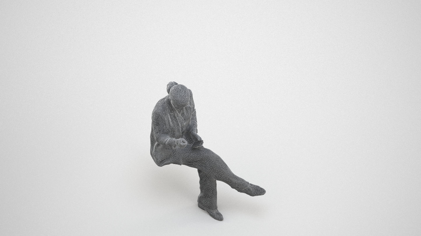 3D human model woman business, photogrammetry scanned person for archviz, wireframe three-quarter view