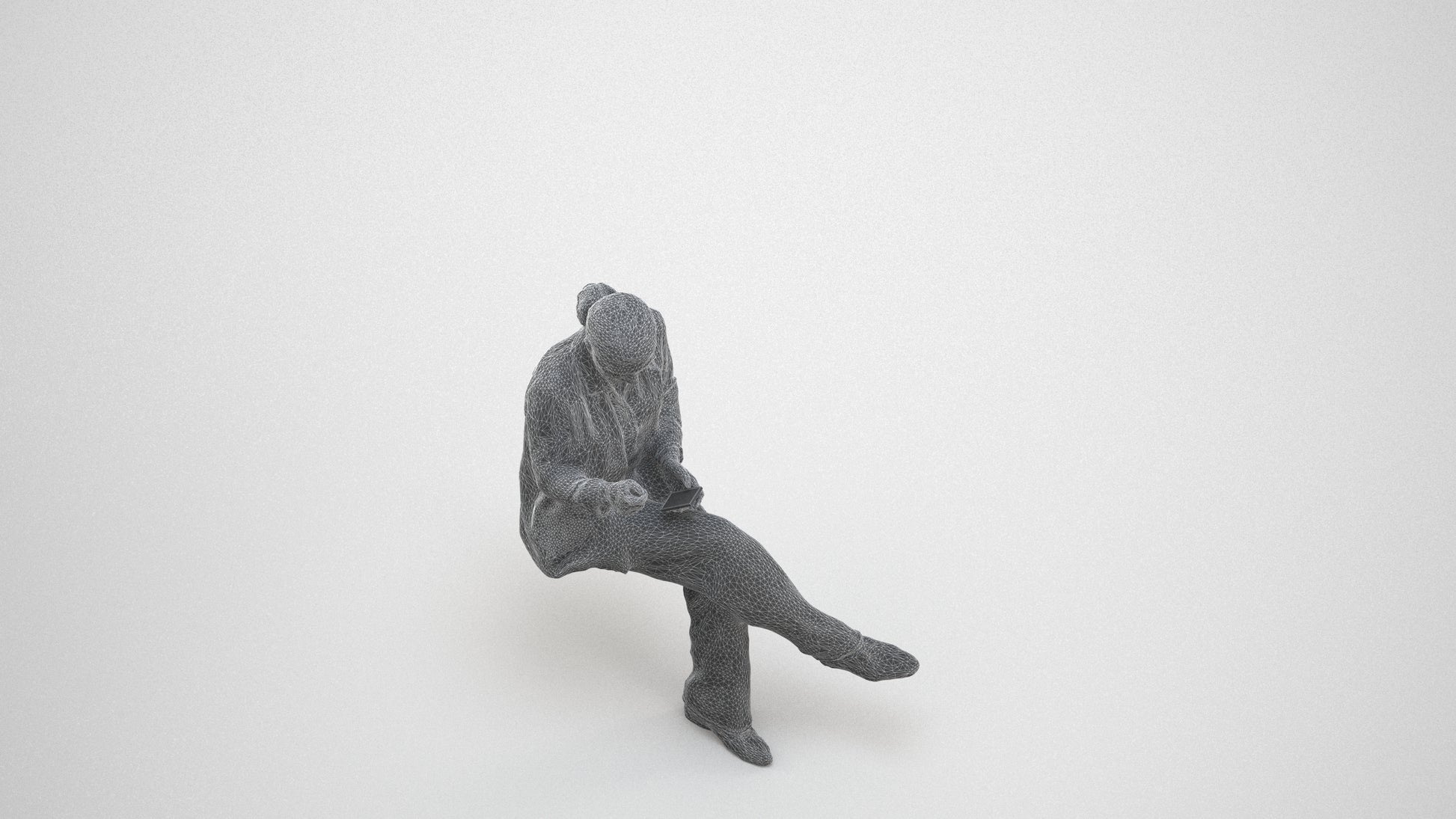 3D human model woman business, photogrammetry scanned person for archviz, wireframe three-quarter view