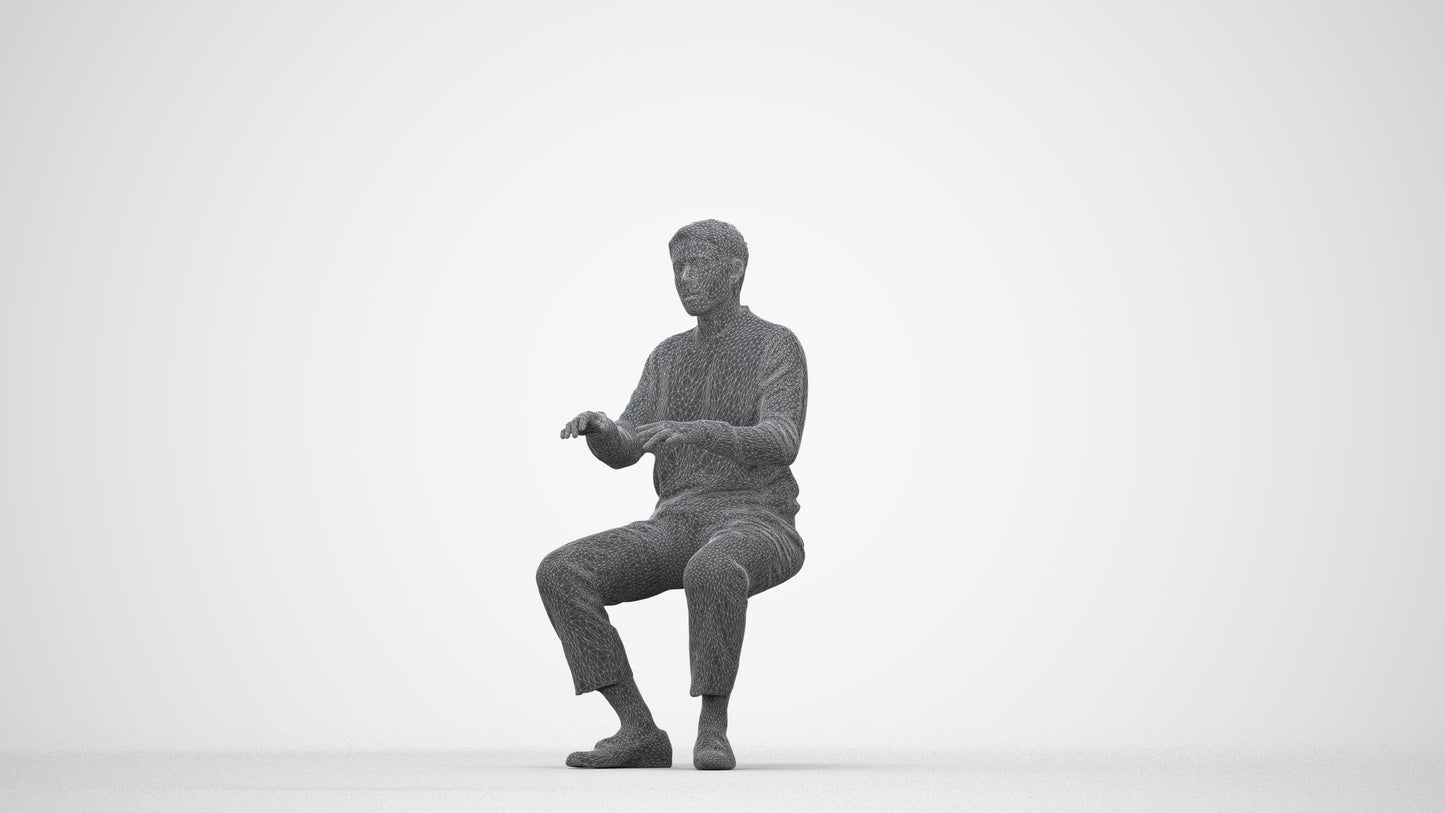 realistic 3D people man casual sitting, render-ready for V-Ray and Corona, FBX OBJ, wireframe back view