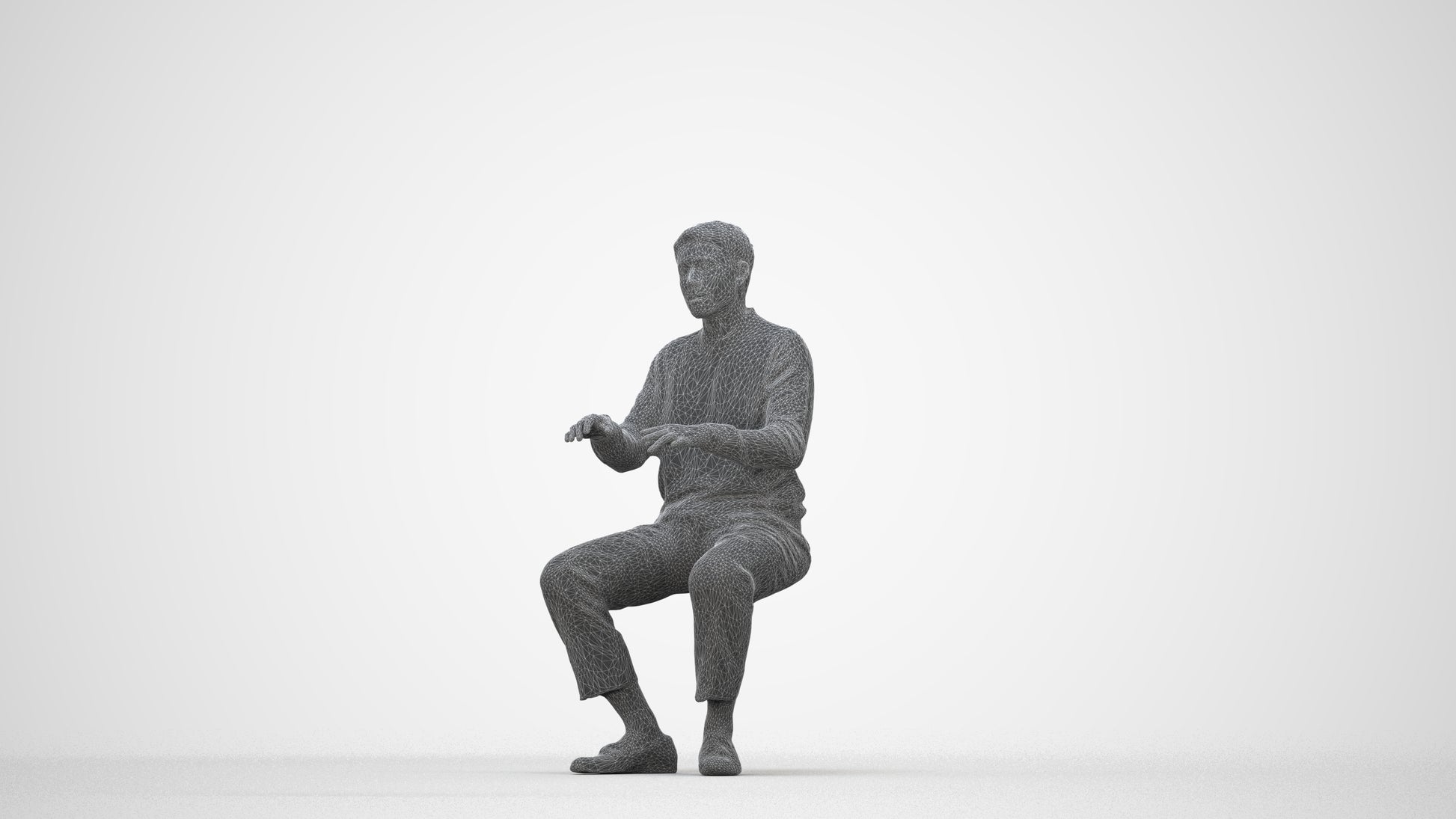 realistic 3D people man casual sitting, render-ready for V-Ray and Corona, FBX OBJ, wireframe back view