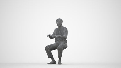 realistic 3D people man casual sitting, render-ready for V-Ray and Corona, FBX OBJ, wireframe back view