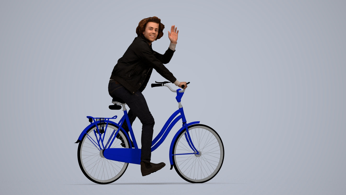 3D people model man casual cycling, scanned human for 3ds Max rendering, top-down view render