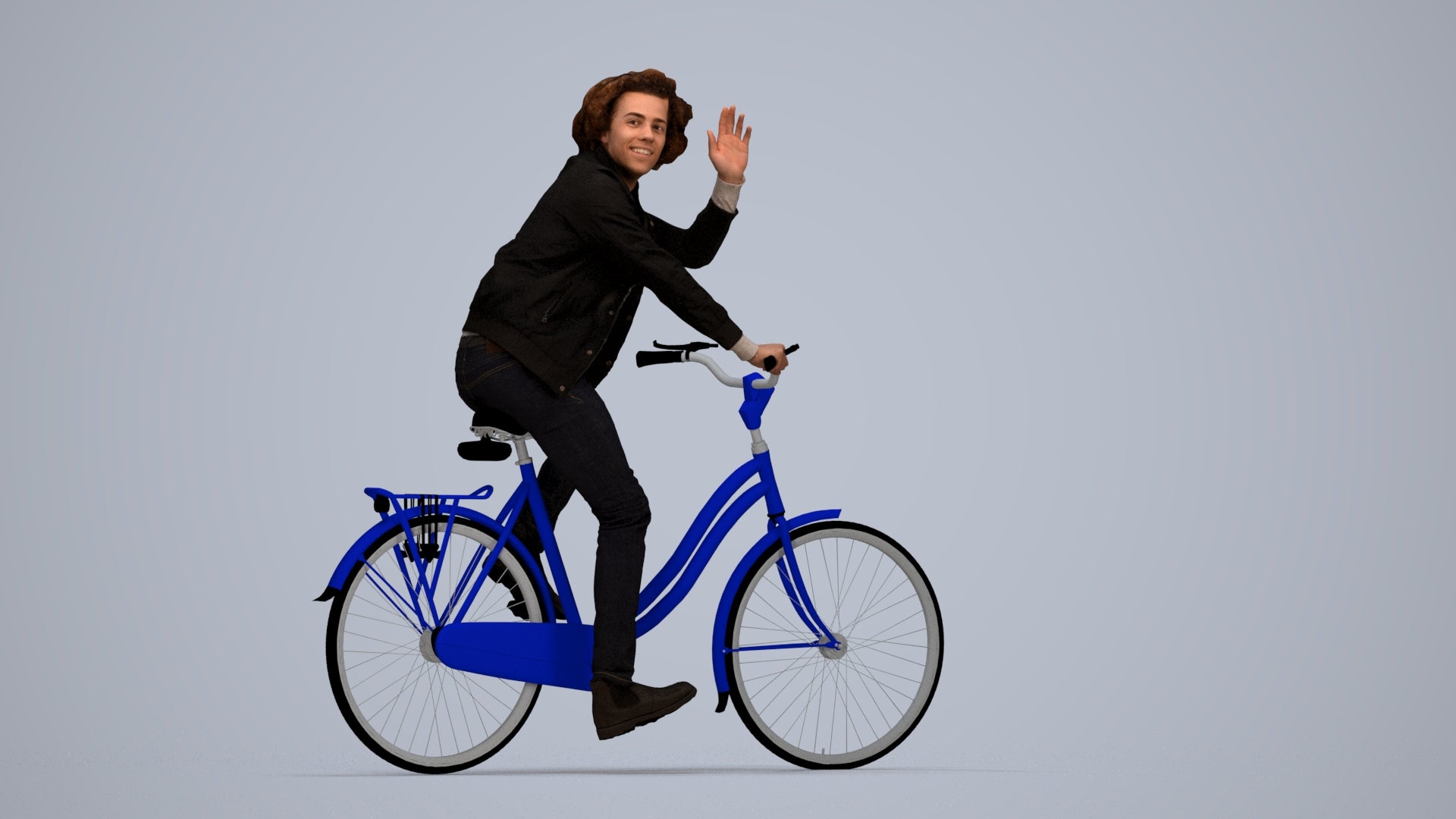 3D people model man casual cycling, scanned human for 3ds Max rendering, top-down view render
