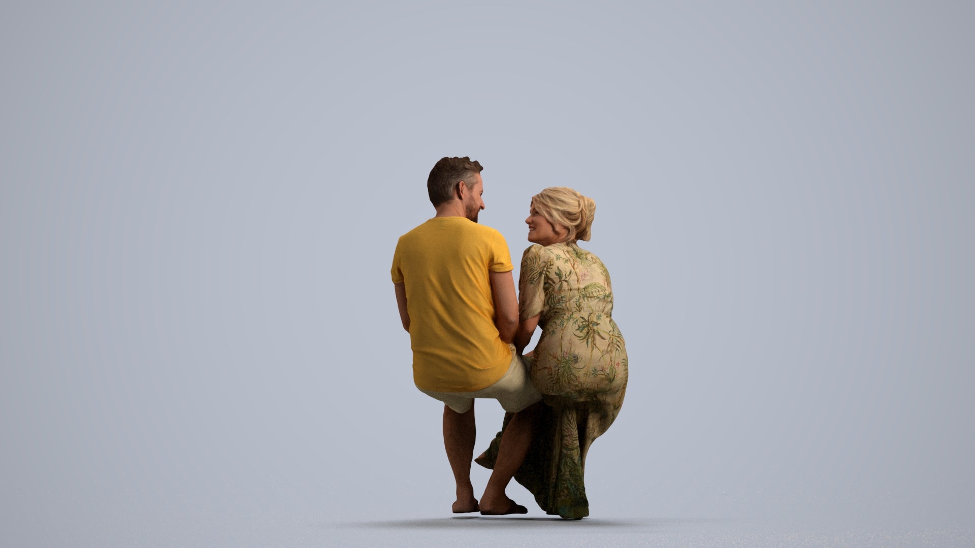 scanned 3D senior woman casual couple, photogrammetry people for Enscape and V-Ray, front view render