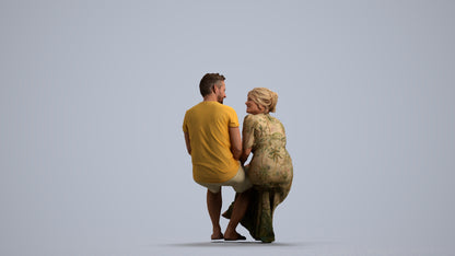 scanned 3D senior woman casual couple, photogrammetry people for Enscape and V-Ray, front view render