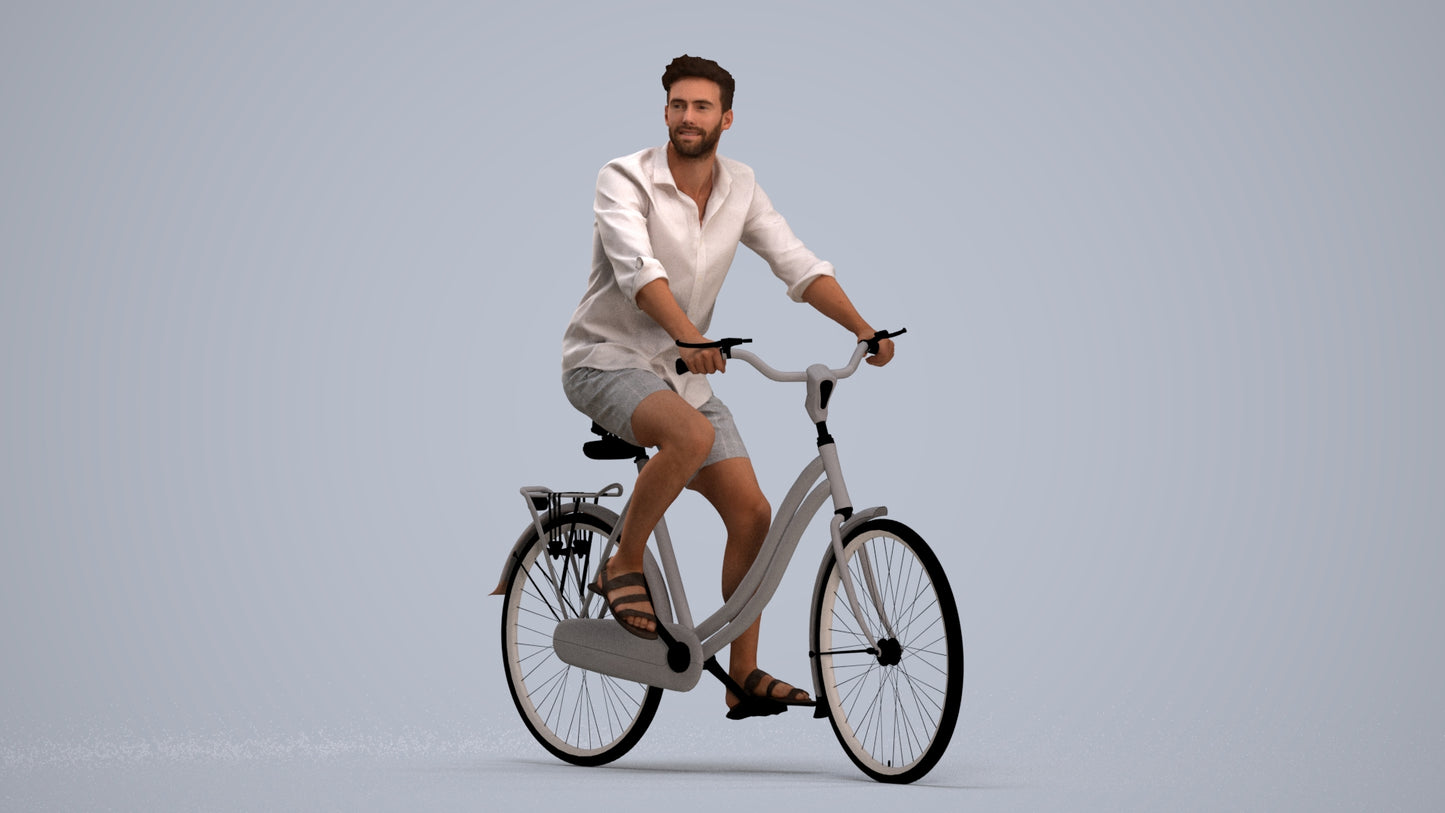3D scanned man cycling casual, photorealistic archviz people for Enscape and SketchUp, standing pose render