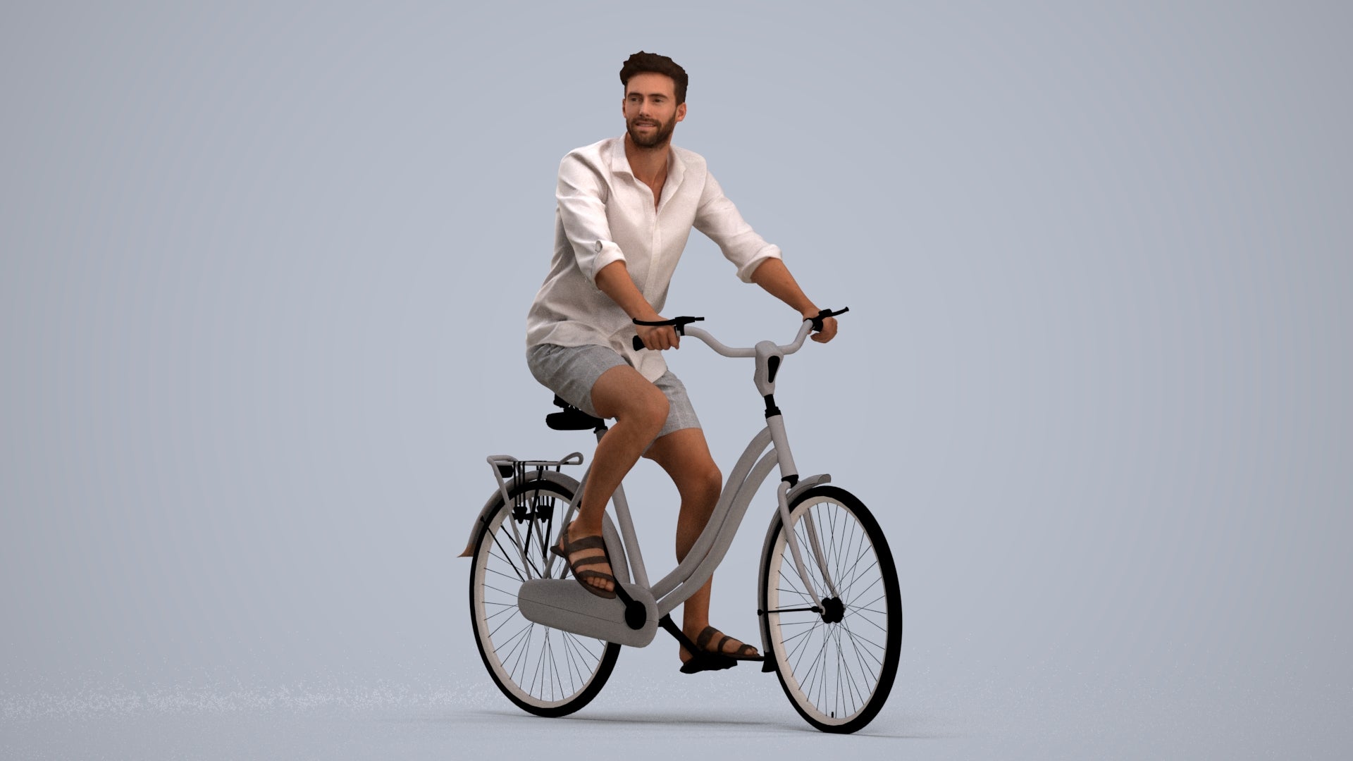 3D scanned man cycling casual, photorealistic archviz people for Enscape and SketchUp, standing pose render