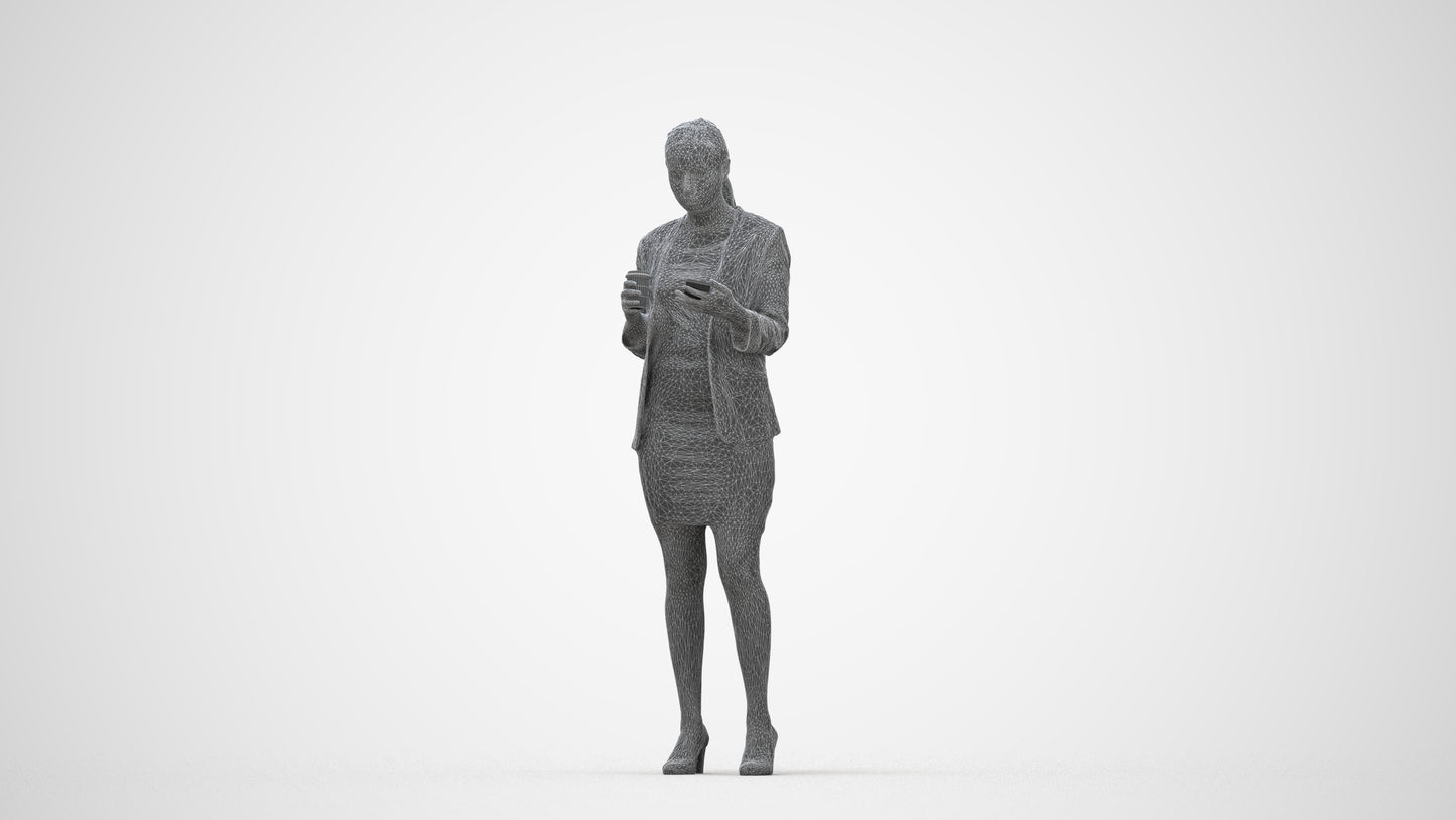 scanned 3D woman business, photogrammetry people for Enscape and V-Ray, wireframe back view