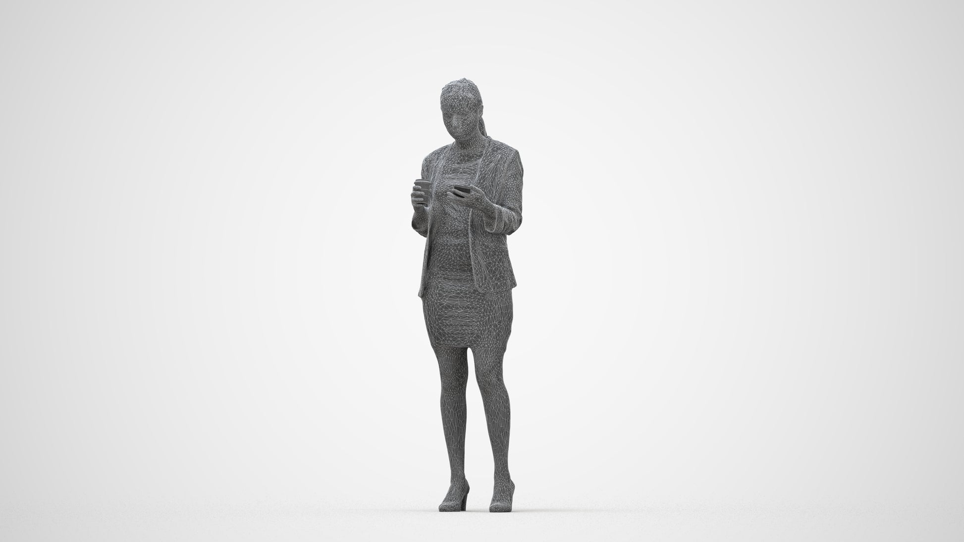 scanned 3D woman business, photogrammetry people for Enscape and V-Ray, wireframe back view