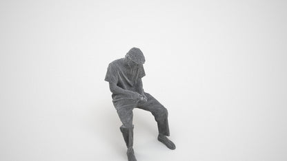 scanned 3D man casual sitting, photogrammetry people for Enscape and V-Ray, wireframe three-quarter view