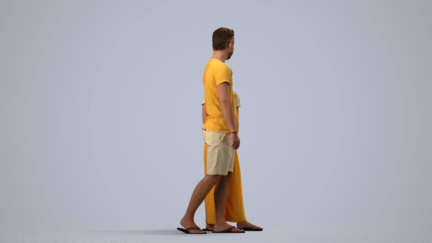 realistic 3D human girl kids, archviz people FBX OBJ for Blender, side view render