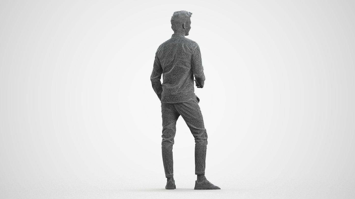 realistic 3D people man casual standing, render-ready for V-Ray and Corona, FBX OBJ, wireframe front view
