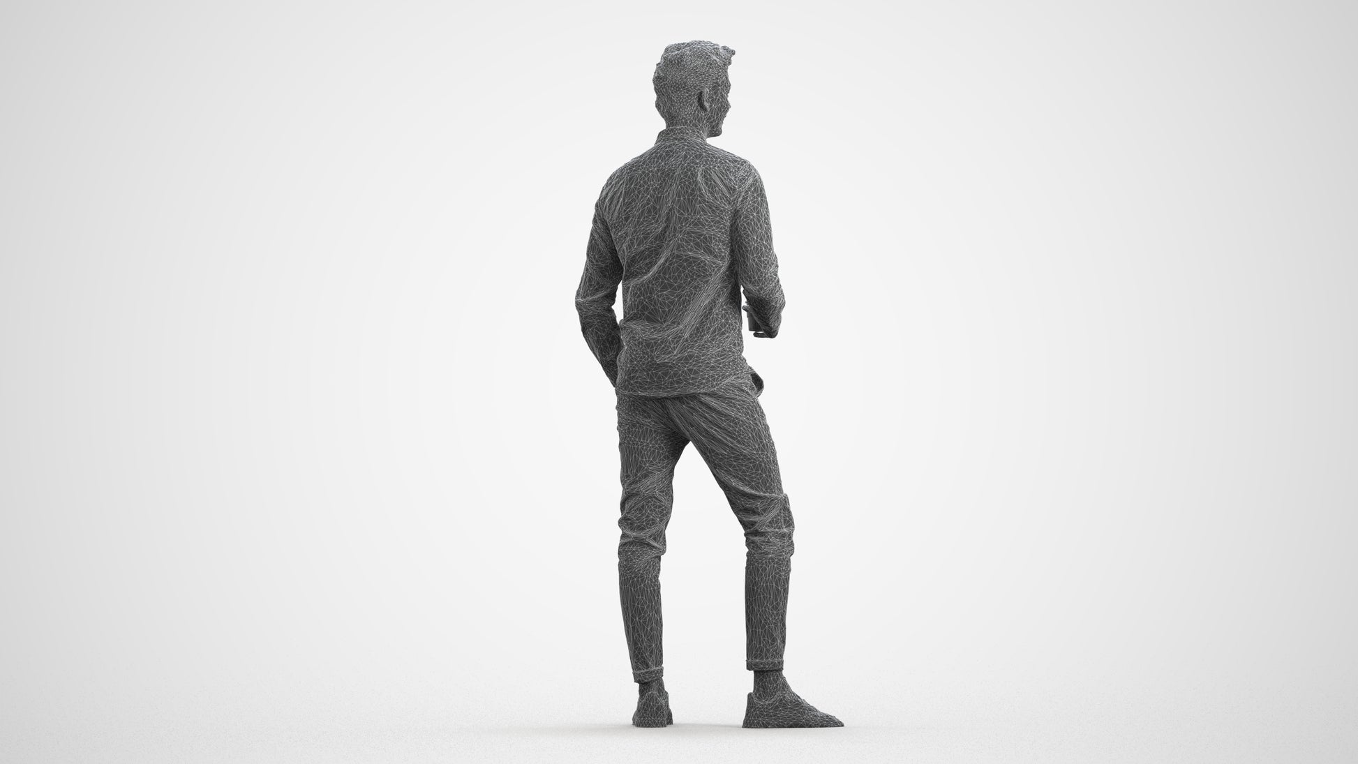 realistic 3D people man casual standing, render-ready for V-Ray and Corona, FBX OBJ, wireframe front view
