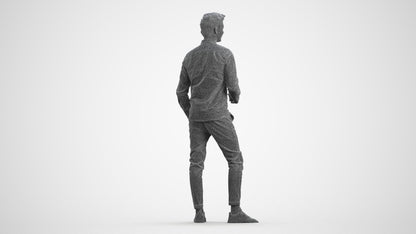 realistic 3D people man casual standing, render-ready for V-Ray and Corona, FBX OBJ, wireframe front view