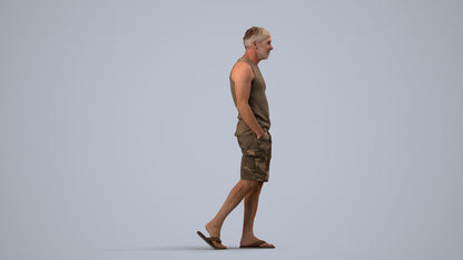 3D human model man casual walking, photogrammetry scanned person for archviz, side view render