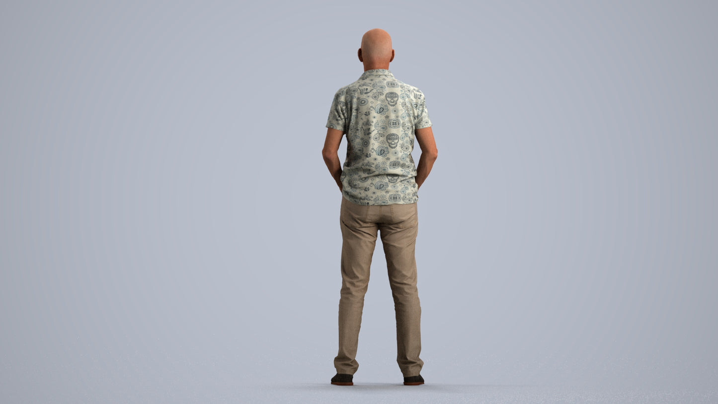3D human model senior man casual standing, photogrammetry scanned person for archviz, front view render