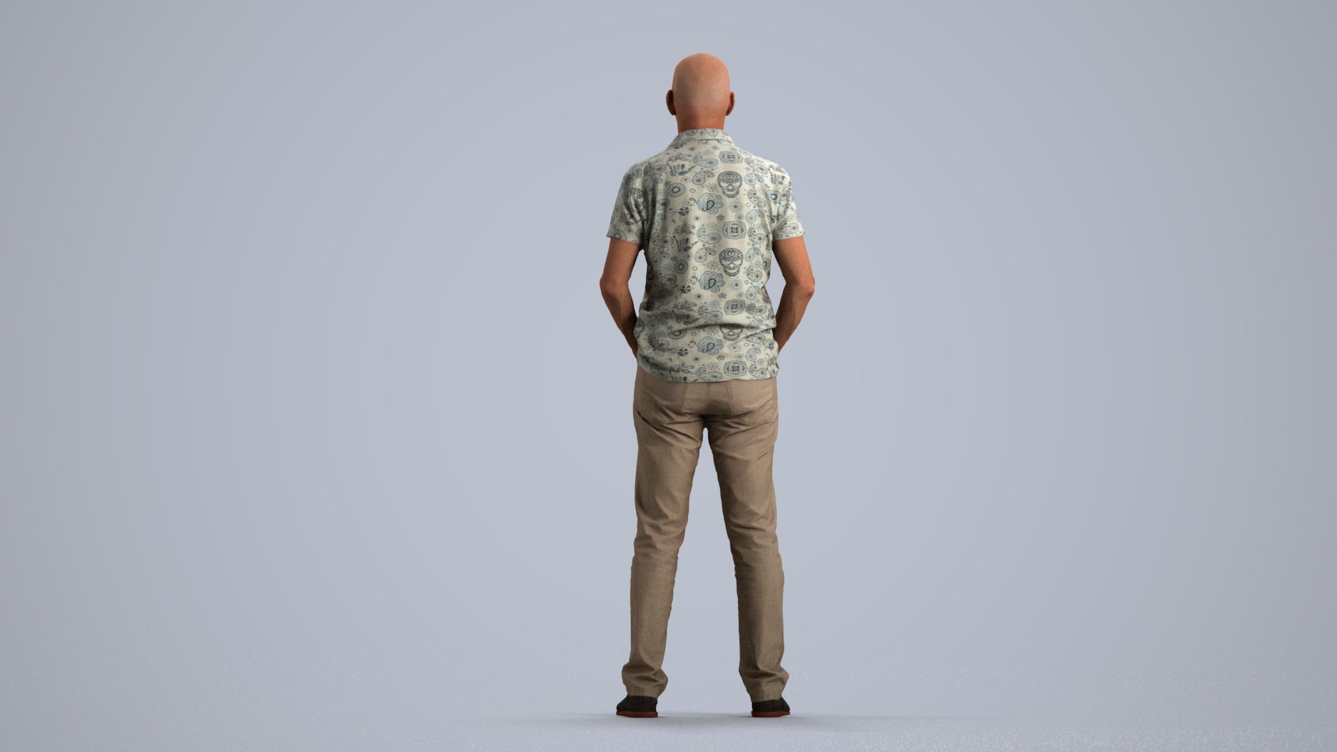 3D human model senior man casual standing, photogrammetry scanned person for archviz, front view render