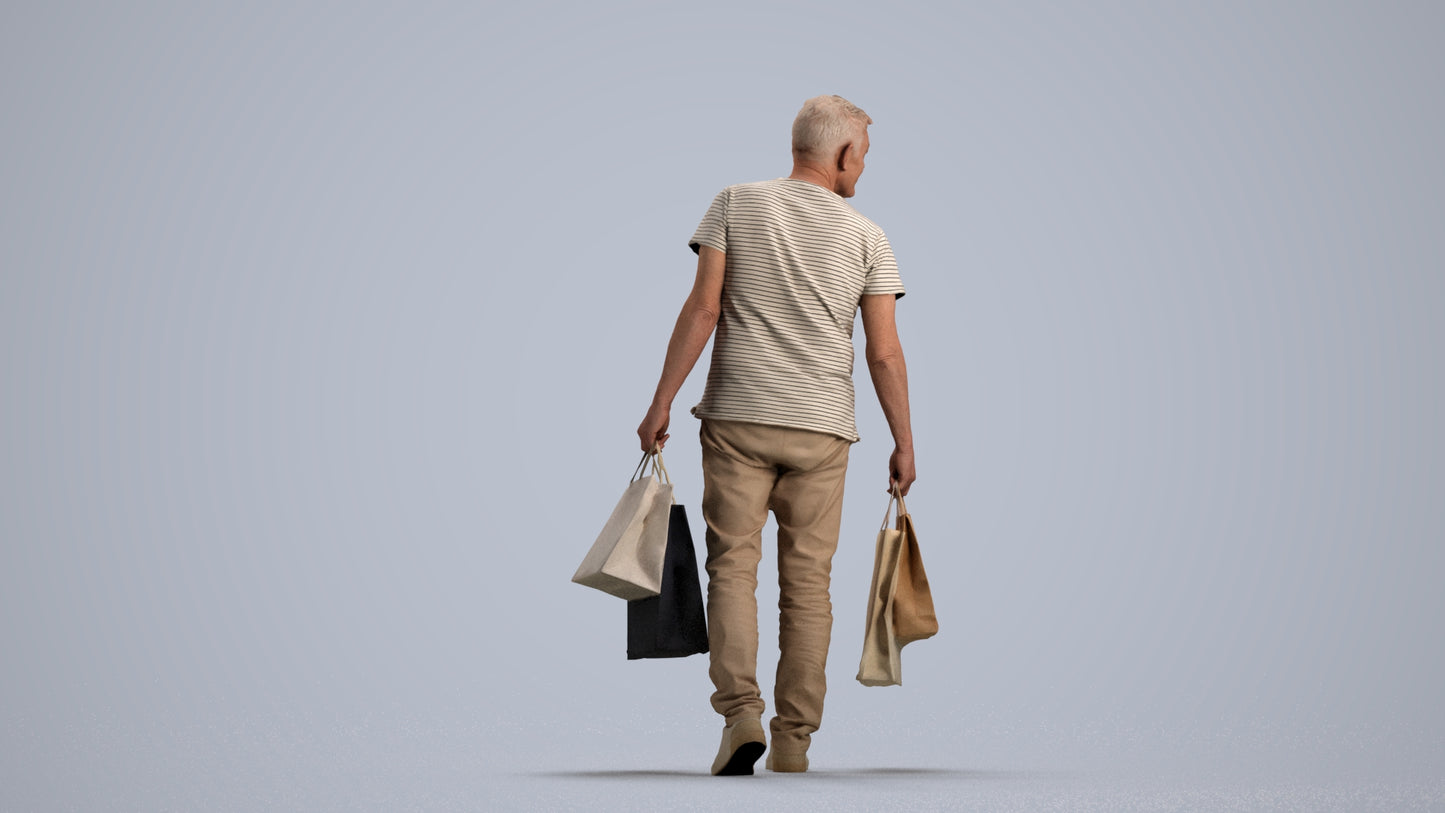 scanned 3D senior man casual shopping, photogrammetry people for Enscape and V-Ray, front view render