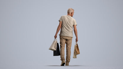scanned 3D senior man casual shopping, photogrammetry people for Enscape and V-Ray, front view render