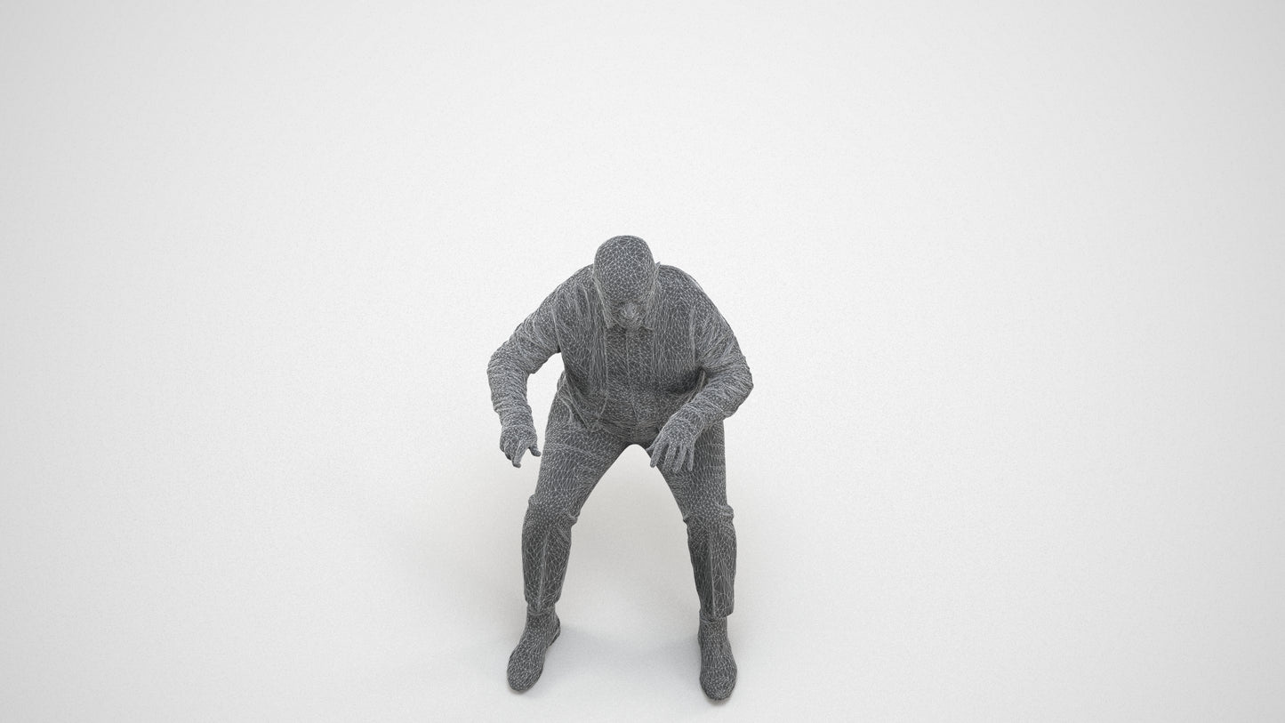 3D scanned senior man business, photorealistic archviz people for Enscape and SketchUp, wireframe three-quarter view