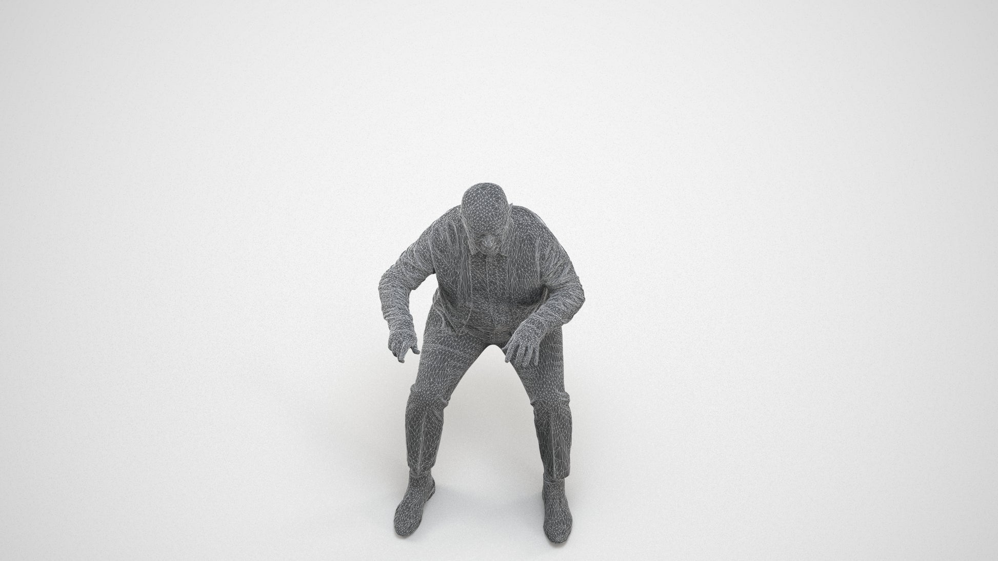 3D scanned senior man business, photorealistic archviz people for Enscape and SketchUp, wireframe three-quarter view