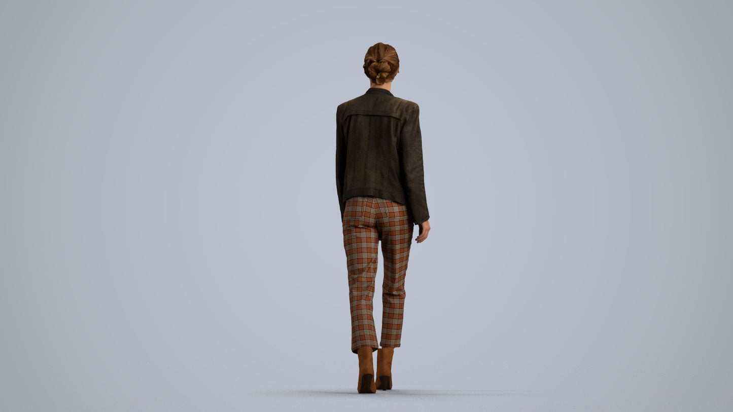 3D scanned woman walking business, photorealistic archviz people for Enscape and SketchUp, front view render