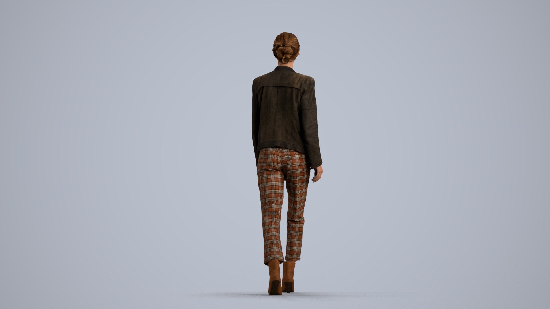 3D scanned woman walking business, photorealistic archviz people for Enscape and SketchUp, front view render