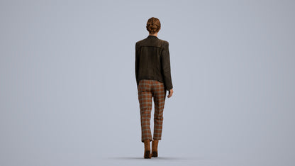 3D scanned woman walking business, photorealistic archviz people for Enscape and SketchUp, front view render