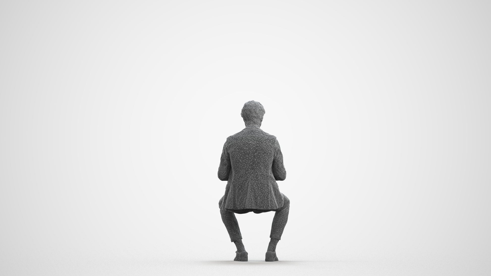 photogrammetry 3D man business sitting, realistic human model archviz FBX, wireframe front view