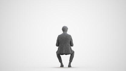 photogrammetry 3D man business sitting, realistic human model archviz FBX, wireframe front view