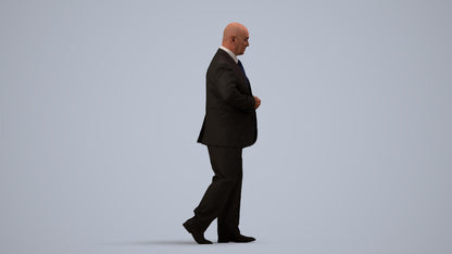 3D human model senior man business mix, photogrammetry scanned person for archviz, side view render