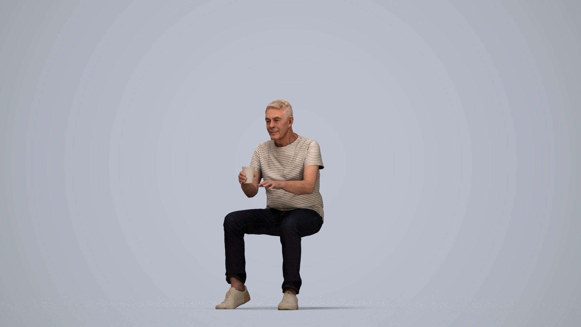 realistic 3D human senior man casual sitting, archviz people FBX OBJ for Blender, top-down view render