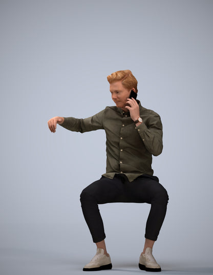 realistic 3D human man casual sitting, archviz people FBX OBJ for Blender
