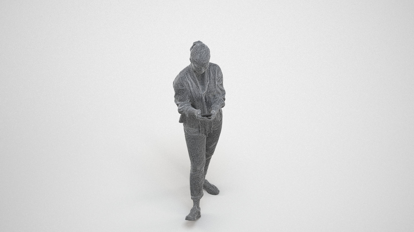 3D people model woman casual standing, scanned human for 3ds Max rendering, wireframe three-quarter view
