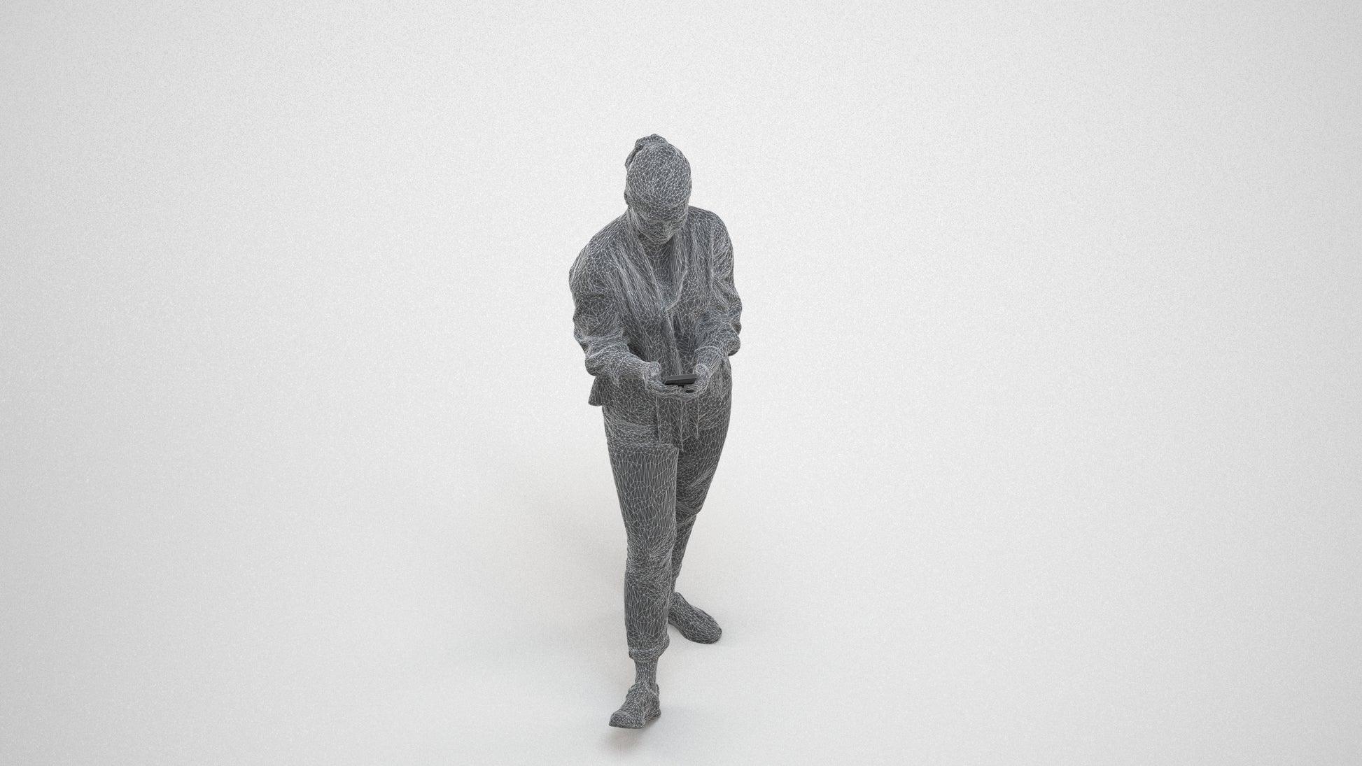 3D people model woman casual standing, scanned human for 3ds Max rendering, wireframe three-quarter view