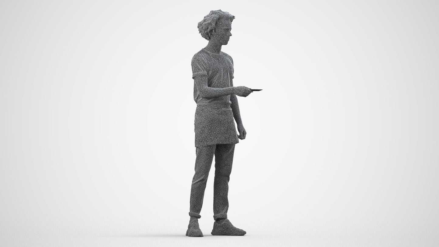 realistic 3D human man door, archviz people FBX OBJ for Blender, wireframe side view