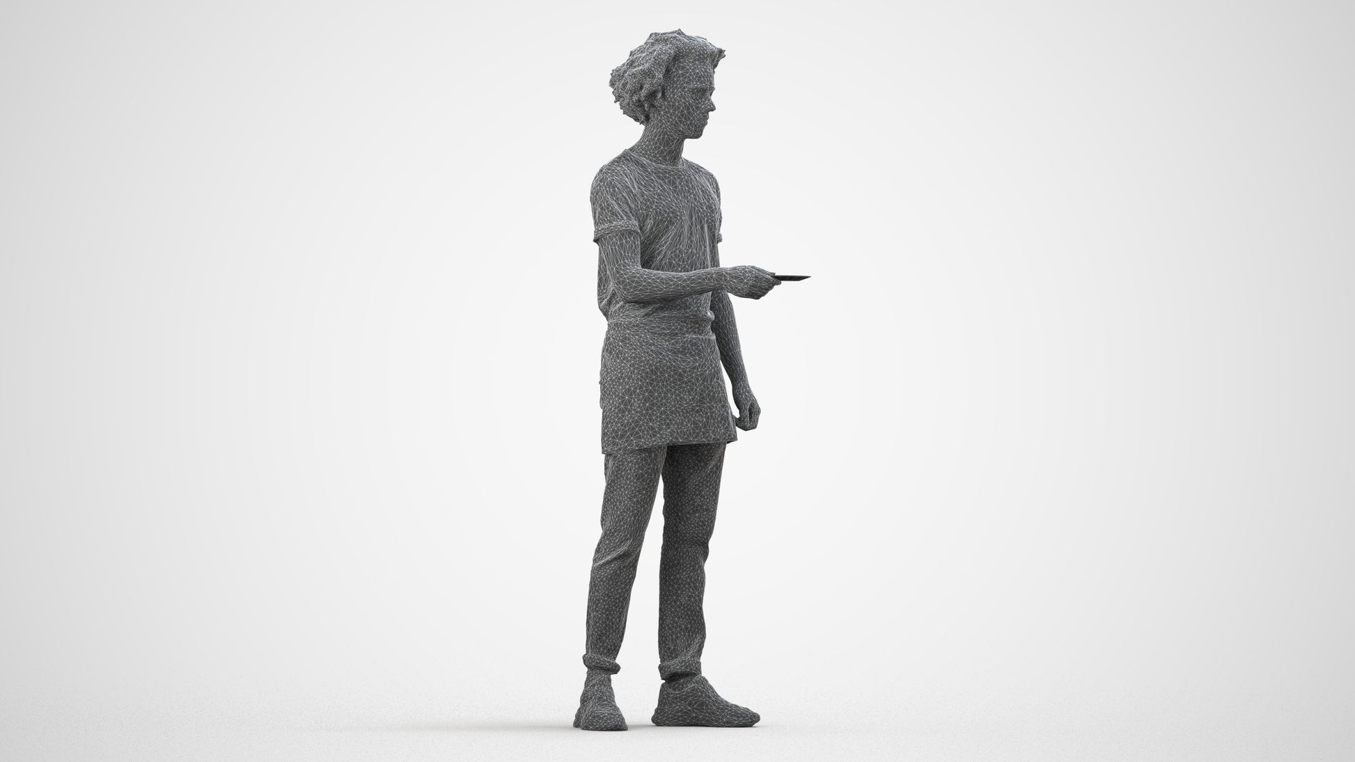 realistic 3D human man door, archviz people FBX OBJ for Blender, wireframe side view